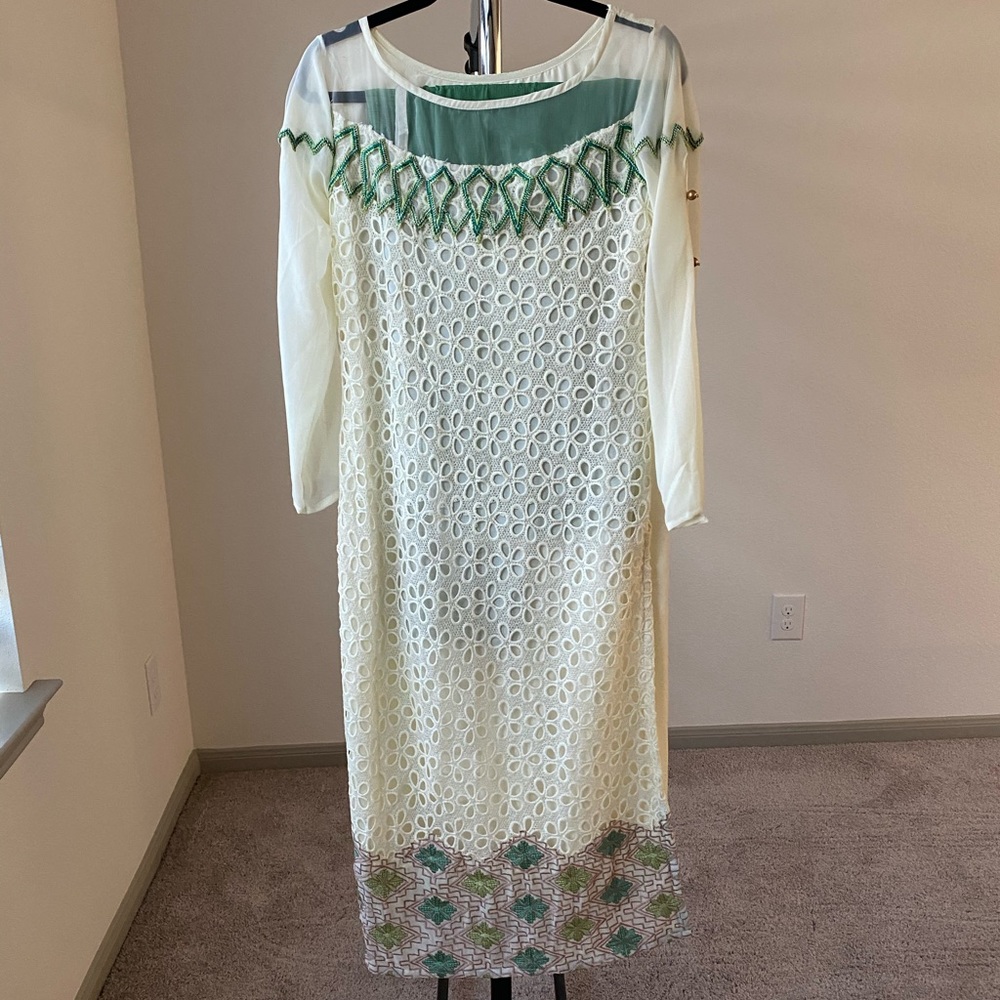 Traditional Indian cream/green combo outfit